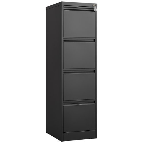 Spaco - 4-Drawer Steel Narrow File Cabinet, Locking Legal Size - Black-Front_Standard 