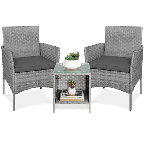 Best Choice Products - 3-Piece Outdoor Wicker Conversation Patio Bistro Set, w/ 2 Chairs, Table - Gray/Gray-Front_Standard 