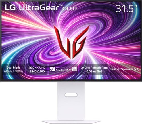 LG - UltraGear 32" OLED Dual Mode (4K UHD 240Hz,FHD 480Hz), 0.03ms NVIDIA G-SYNC Compatible, AMD Freesync Pro Gaming Monitor - White