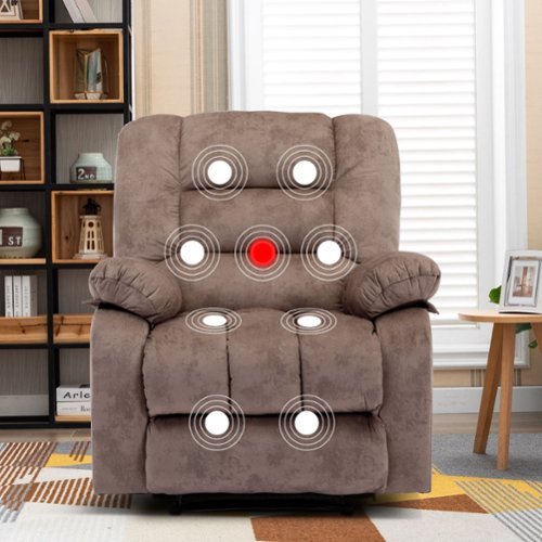 Bestier - Set of 2 Overstuffed Massage Recliner Chairs with Heat and Vibration, Soft Fabric Manual Reclining Chair for Living Room - Light Brown