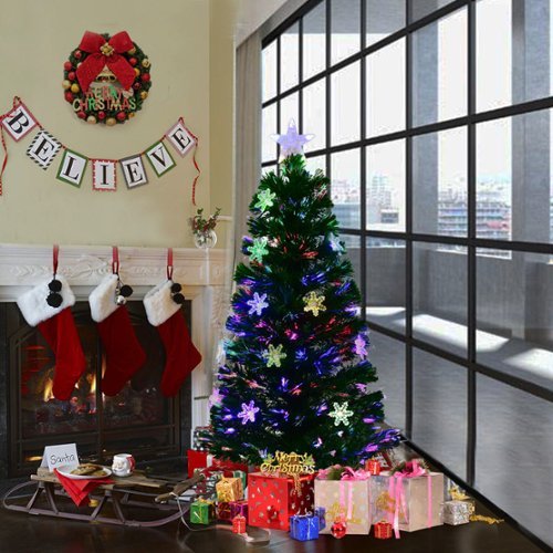 Costway - 4FT Pre-Lit Fiber Optic Christmas Tree Multicolor Lights