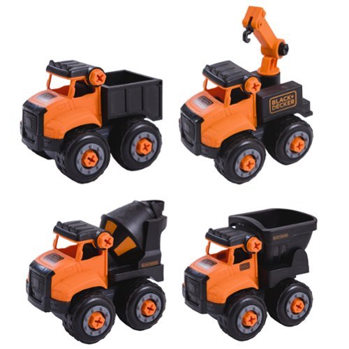 Black+Decker Black and Decker Take Apart Mini Construction Trucks Set, four durable trucks and electric drill for little builders WORLDWIDE DELIVERY