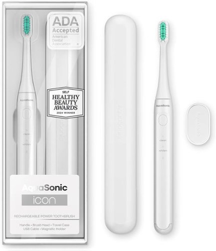 AquaSonic - Icon ADA-Accepted Rechargeable Toothbrush- Magnetic Holder & Slim Travel Case - 2 Brushing Modes & Smart Timers - white