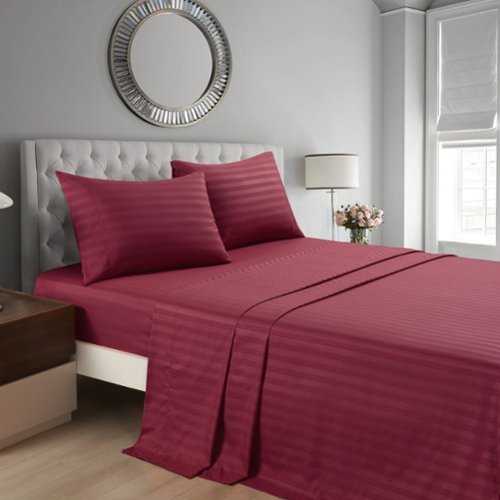 MarCielo - 4-Pieces Soft Striped Bed Sheets with 18 inches Deep Pocket - Burgundy-Front_Standard 
