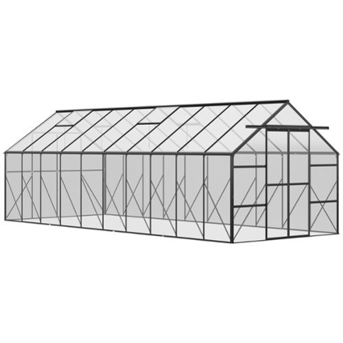 Outsunny - 20' x 8' Polycarbonate Greenhouse with Aluminum Frame, Walk-in Garden Greenhouse Kit with Adjustable Roof Vent-Front_Standard 
