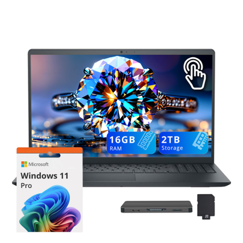 Dell - Inspiron 15.6" FHD Touchscreen Laptop,Ryzen 5 7530U,16GB RAM,1TB SSD+1TB Dock Set,Radeon Graphics,Win 11 Pro - Black-Front_Standard 