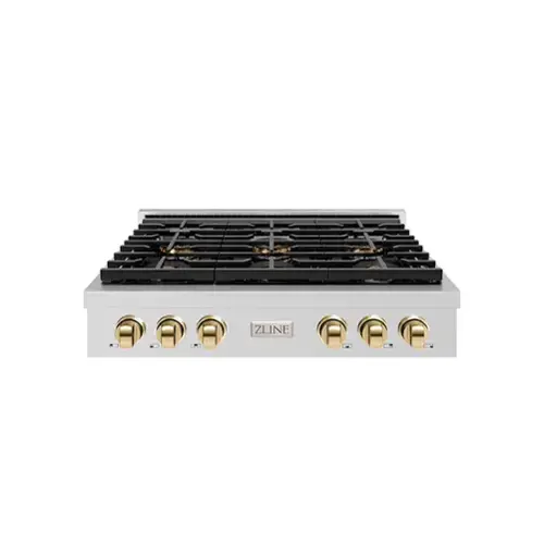 Front. ZLINE - ZLINE Autograph 36 in. Paramount Rangetop with 6 DuoPro Burners and Gold Accents (PSRTZ-36-G) - Stainless Steel.