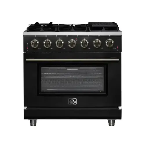Front. Forno Appliances - Massimo 5.36 Cu. Ft. Freestanding Gas Convection Range with Air Fryer Kit, Wok Support & Griddle - Black.