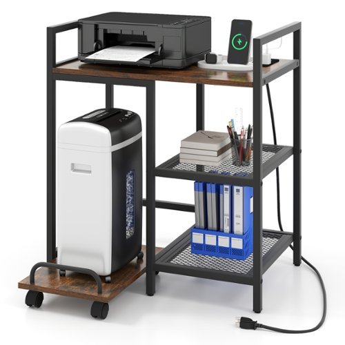 Gymax - 25'' x 16'' 3-Tier Printer Table w/ Storage Shelves Wheels for Home Office Rustic - Brown-Front_Standard 