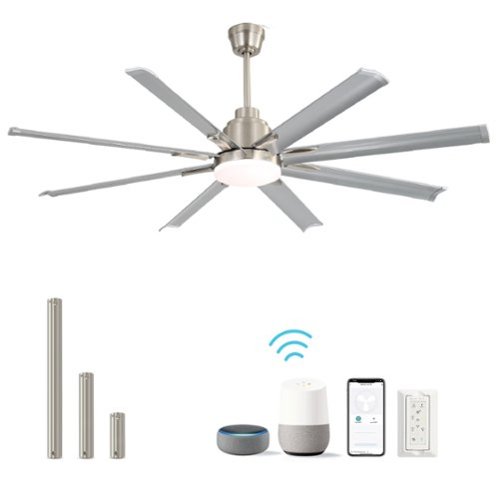 Sofucor - 84 Inch Industrial Windmill Ceiling Fan W/Light Smart Life APP Remote Control Timer For Alexa Google - Silver-Front_Standard 