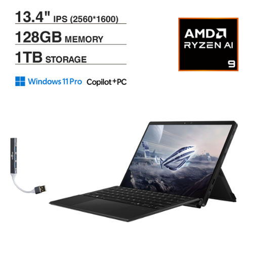 ASUS - ROG Flow 2-in-1 Laptop 13.4 WQXGA (AMD AMD Ryzen AI MAX+ 395, 128GB LPDDR5X, 1TB SSD, Win 11 Pro) w/USB Hub - Off Black-Front_Standard 