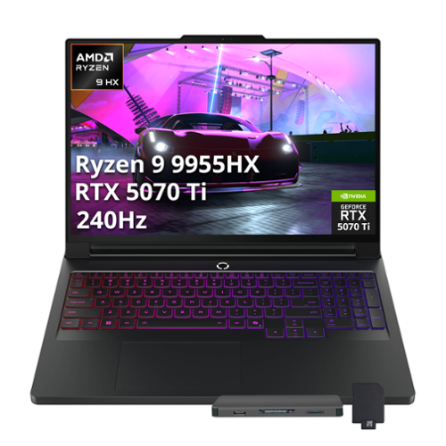 Lenovo - Legion Pro 7 16" Gaming Laptop,Ryzen 9 9955HX,32GB DDR5,2TB SSD+1TB Dock Set,GeForce RTX 5070 Ti,Win 11 - Black-Front_Standard 