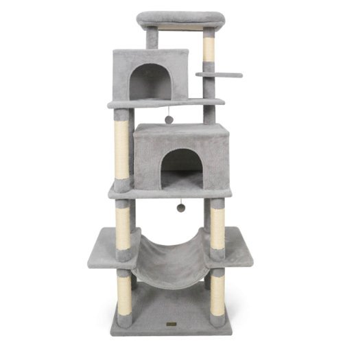 Costway - 70" Large Cat Tree for Indoor Cats with Plush Top Perch, Dual large Condos, Hammock-Front_Standard 