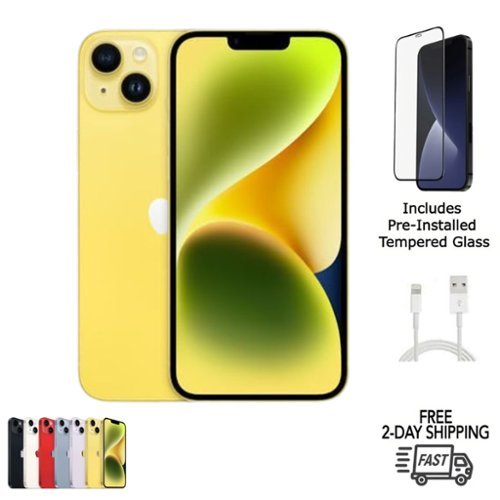 Apple - Refurbished Excellent - iPhone 14 Plus A2632 (Fully Unlocked) 256GB Bundle with Pre-Installed Tempered Glass - Yellow-Front_Standard 