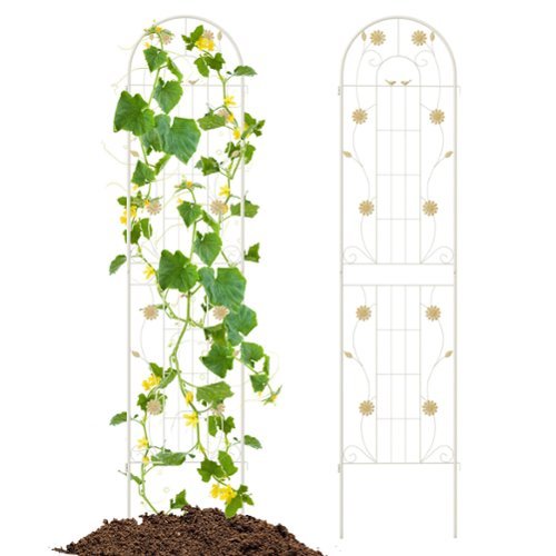 Gymax - 2 Pack Rustproof Metal Garden Trellis 87'' x 20'' Wire Lattice Panel for Patio - White-Front_Standard 