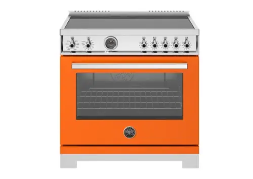 Front. Bertazzoni - 36" Professional Series range - Electric self clean oven - 5 induction zones - Orange.
