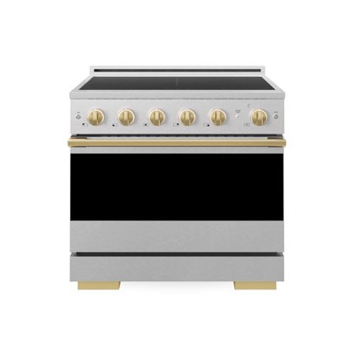 ZLINE - Autograph 36 in. 5.2 cu. ft. Marino Freestanding Induction Range with 5 Burners in Satin Steel with Gold Accents - Satin Stainless Steel