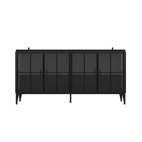 Famapy - Industrial Metal & Glass Storage Cabinet - Adjustable Lighting & Anti - Tip Design - Black-Front_Standard 