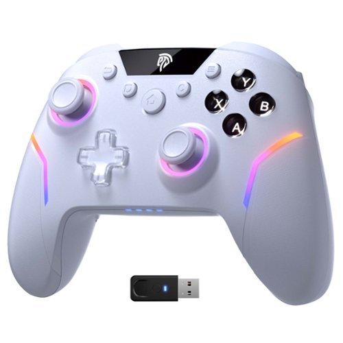 EasySMX - X20 Wireless Gaming Controller, RGB Backlit, Hall Effect Sticks, 1000Hz, 6-Axis Gyro for PC/Switch/Steam/Android - White-Front_Standard 