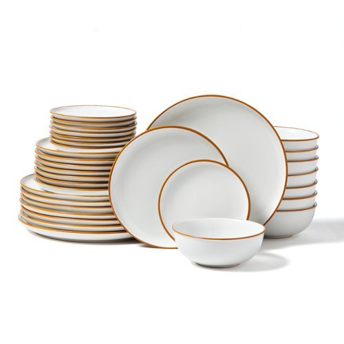 VEVOR - Dinnerware Set, Service for 8 (32 PCS), Round Plates and Bowls Sets, Scratch Resistant Ceramic Dinner Ware, Dishwasher - Ivory-Front_Standard 