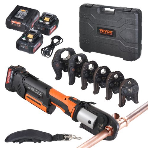 VEVOR - Press Tool, 18V Electric Pipe Crimping Tool for 1/2”, 3/4”, 1”, 1 1/4", 1 1/2", 2" Copper Pipes, Press Tool Kit - Black;orange-Front_Standard 