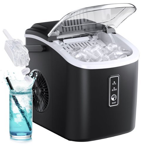 SIMZLIFE - Countertop Ice Maker 26 lbs/Day Portable Self-Cleaning, 9 Bullet Ice in 6 Min - Black-Front_Standard 