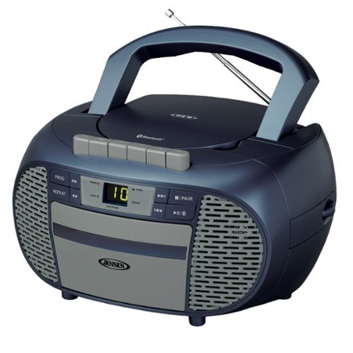 Jensen - Portable Bluetooth CD Music System CD-550ABT, Built-in Speakers, Cassette Player/Recorder, AM/FM Radio, Aux - Blue-Front_Standard 