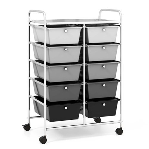 Costway - 10 Drawer Storage Cart Utility Rolling Trolley Kitchen Office Organizer - Gradient Black-Front_Standard 