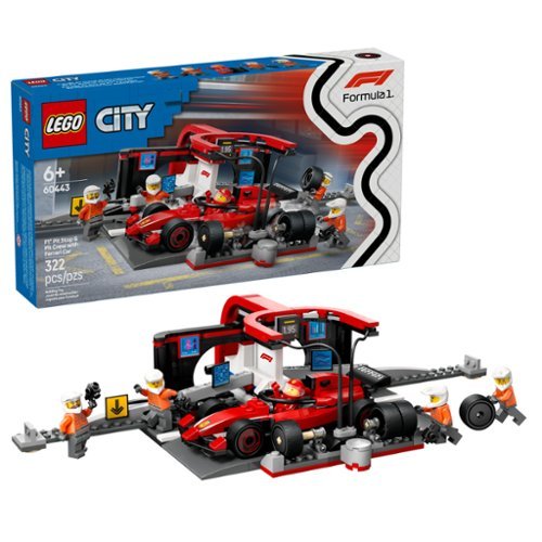 LEGO City F1 Pit Stop &#38; Pit Crew with Ferrari Car, Model Race Car Toy 60443
