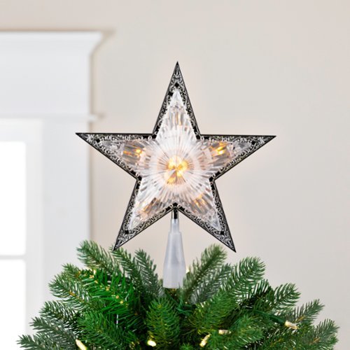 Northlight - Lighted 5 Point Star Christmas Tree Topper - 9" - Clear and - Silver-Front_Standard 