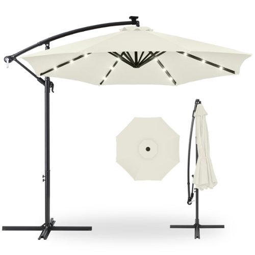 Best Choice Products - 10ft Solar LED Offset Hanging Outdoor Market Patio Umbrella w/ Adjustable Tilt - Ivory-Front_Standard 