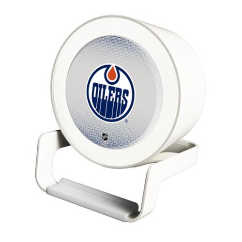 Keyscaper - Edmonton Oilers Linen Print Nightlight Charger & Bluetooth Speaker - White-Front_Standard 