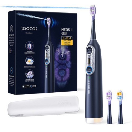 Soocas - NEOS II Ultra – Electric Toothbrush with Water Flosser Combo, 3-in-1: Flosses, Vibrates and Oscillates - Midnight Blue-Front_Standard 