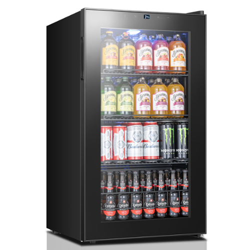 Yeego - 130 Cans Beverage Refrigerator Cooler, 3.36 cu.ft. Freestanding Beverage Fridge with Glass Door for Home/Office - Black-Front_Standard 