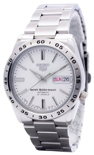 Seiko - 5 Automatic SNKD97J1 Mens Watch 21 Jewels Japan Made Stainless Steel White Dial Day/Date Display 50M - Silver/White-Front_Standard 