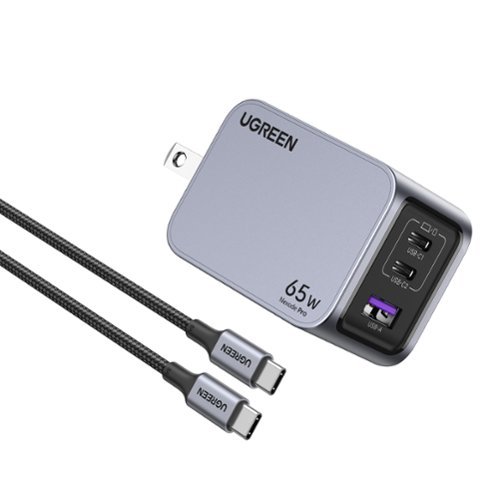 UGREEN - Nexode Pro 65W Fast GaN Charger Kit for MacBook, Smartphone and Tablet, Includes 100W C to C Cable - Space Gray