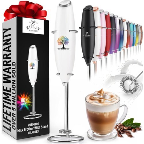 Zulay Kitchen - Powerful Milk Frother Handheld Foam Maker for Lattes by Milk Boss - Tree of Life - White-Front_Standard 