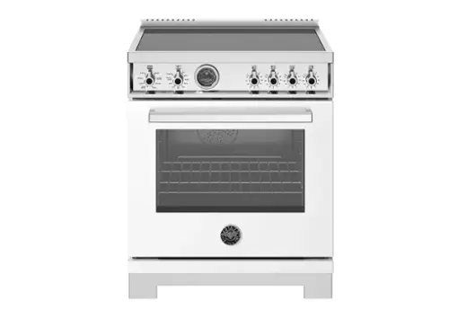 Front. Bertazzoni - 30" Professional Series range - Electric self clean oven - 4 induction zones - White.