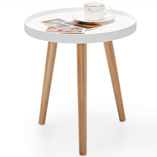 Costway Round Side Table Sofa Coffee End Accent Table Nightstand Home Furniture - White and Natural