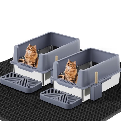 LOVMOR - Stainless Steel Cat Litter Box with Lid and Scoop (2 pack) - Gray