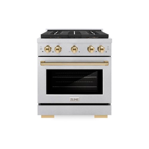 ZLINE - Autograph 30 in. 4.2 cu. ft. Freestanding Paramount Gas DuoPro Range in Satin Steel and Polished Gold Accents - Stainless Steel