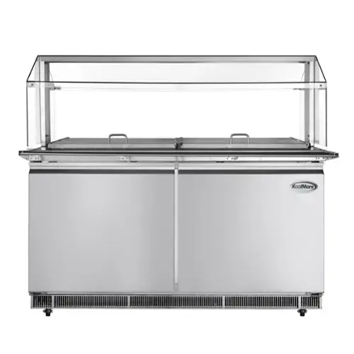 Front. Koolmore - 60 in.  Refrigerated Prep Station with Sneeze Guard and Buffet Slide, 12-Pan (Not Included) Capacity - Stainless-Steel.