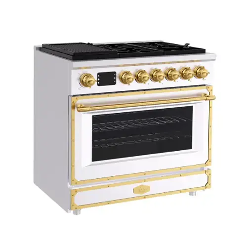 Front. Akicon - Akicon 4.2 Cu.ft Freestanding Gas Rapid Convection Range with 6 Sealed Burners and Cast Iron Grates in Satin White - Satin White.