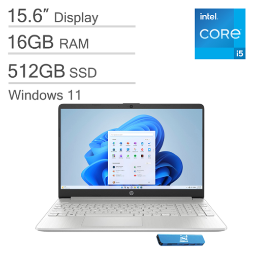 HP - 15 15.6 FHD Laptop - Intel Core i5 with 16GB Memory - 512GB SSD - Windows 11 - Silver-Front_Standard 