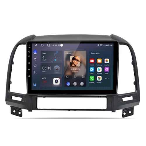 Junsun - For Hyundai Santa Fe 2 2006-2012 9" carplay 2+64GB Android 14 Car Stereo Radio GPS Navi WIFI SWC RDS Blutooth FM - Black-Front_Standard 