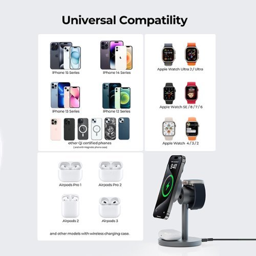Aukey MagFusion Magnetic Wireless Charging Station (Qi 2.0, 15W, 3-in-1) - Grey SHOP ONLINE