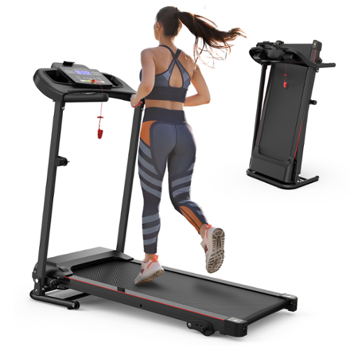 Loheer - Foldable Treadmill for Home with 2.5HP Motor, 3-Level Incline & LED Display | Walking Pad Treadmill with Safety Key - Black-Front_Standard 