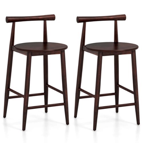 Costway Bar Chair Counter Height Stools Set of 2 with Acacia Wood Frame Supporting Legs - Brown