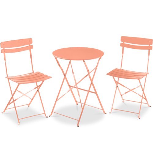 Best Choice Products - 3-Piece Small Bistro Set, Folding Patio Furniture Set of 2 Chairs and Table - Coral-Front_Standard 