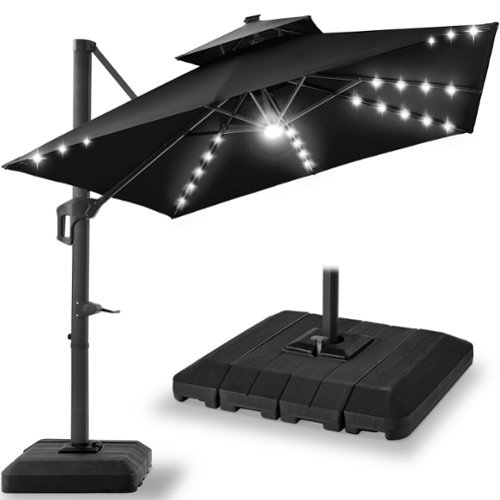 Best Choice Products - 10x10ft 2-Tier Square Outdoor Solar LED Cantilever Patio Umbrella w/ Base Included - Black-Front_Standard 
